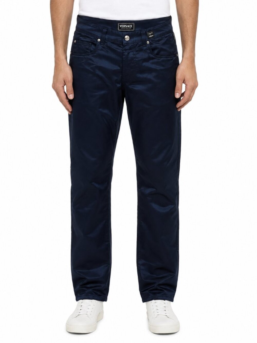 Vintage Versace Jeans Couture Navy Blue Satin Finish Pants Size 32/46 Italy